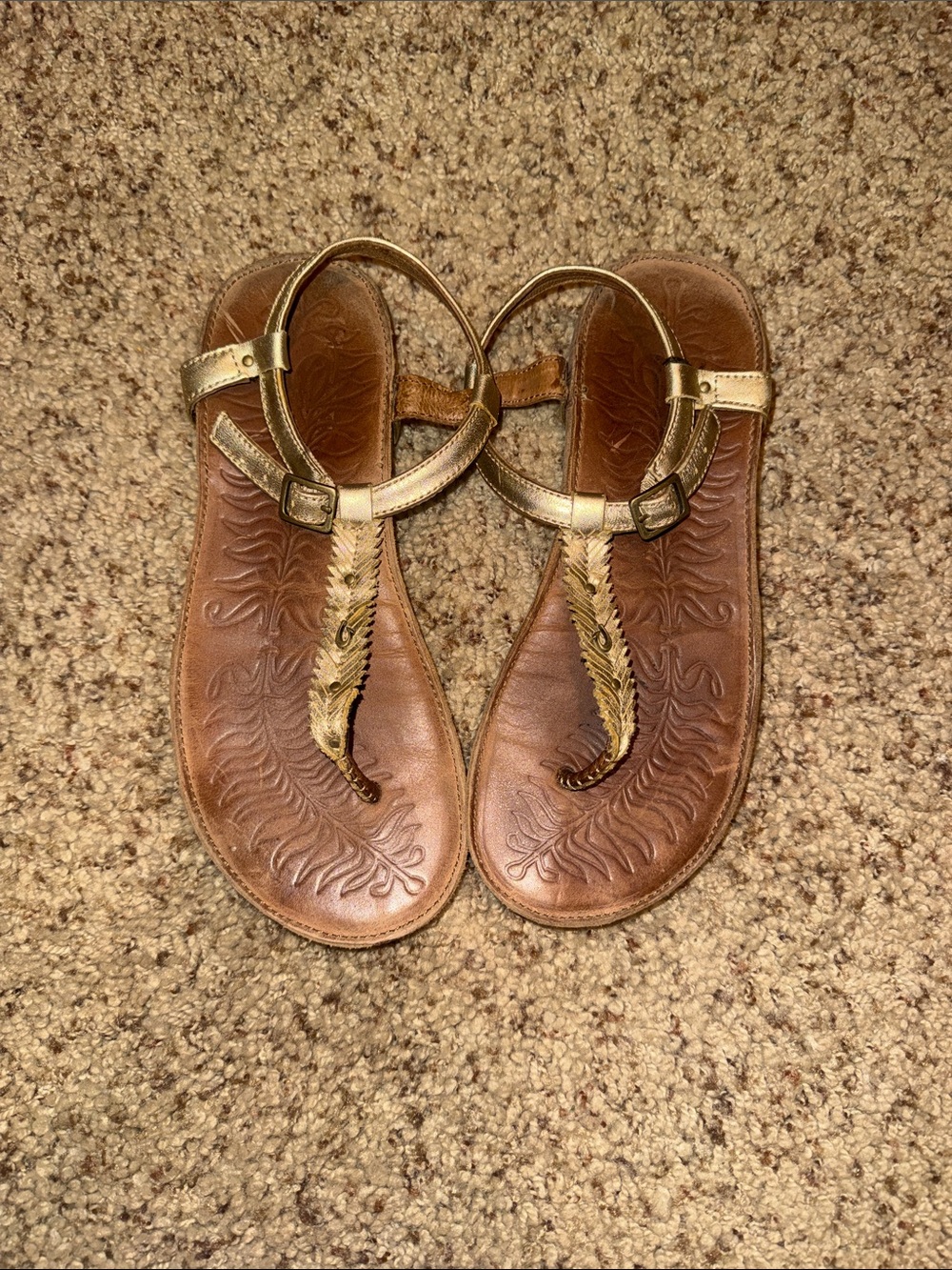 Olukai Womens Brown Kanani Leather Fringe Thong T Strap Slingback Sandal Size 8